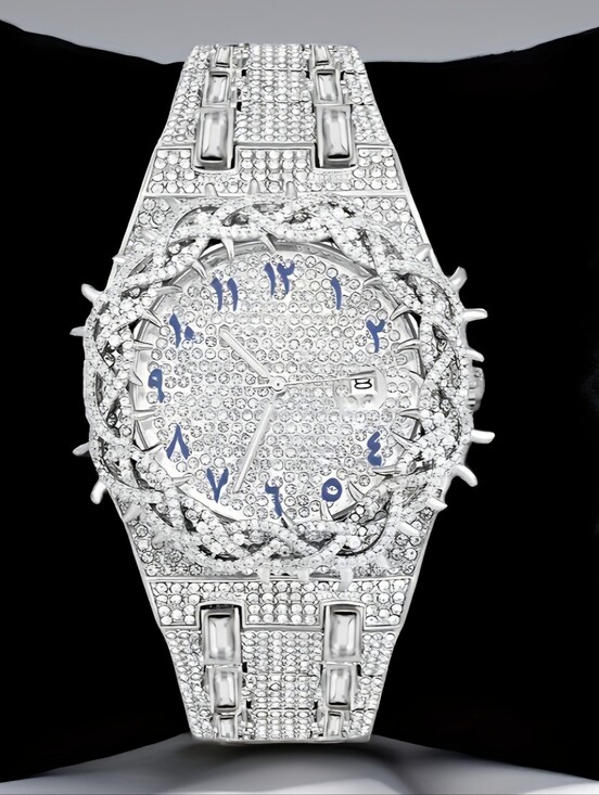 Moissanite Other - Iced Out Thorn Crown Bezel  Watch w Arabic Numeral Dial Fully Iced Out 45MM